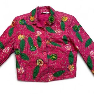 Vintage Anage floral embroidered pink‎ jacket size small